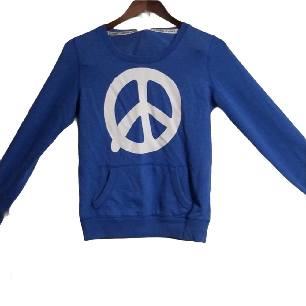 Pink XS hoodie with kangaroo pocket peace sign - Picture 2 of 7